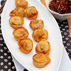 A picture of Korean Kimchi Mandu (Dumplings) with Wagyu Beef.