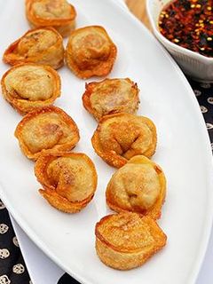 A picture of Korean Kimchi Mandu (Dumplings) with Wagyu Beef.