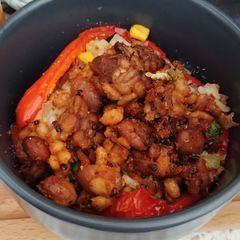 A picture of My stuffed bell peppers 🌶️ vegan. Airfyer.