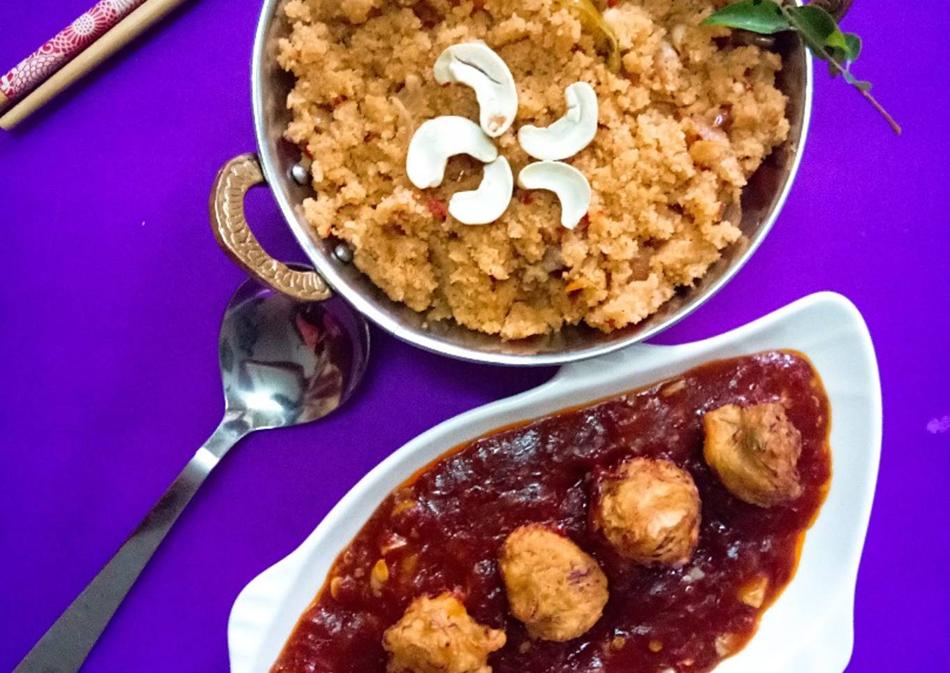 Schezwan upma with veg bonda Manchurian
