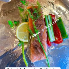A picture of Baked Salmon in Foil tin:.