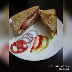 Double stack egg-smokies sandwich A picture of Double stack egg-smokies sandwich.