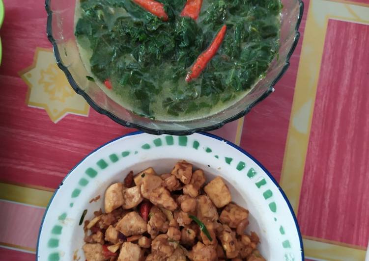 Resep Daun singkong kuah santan + tempe tahu kecap yang simpel