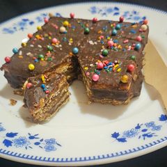A picture of No Fire parle-G biscuit cake.
