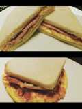 Smoked cheese omelette and bacon sandwich