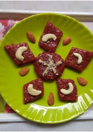 A picture of Beetroot peanut barfi.