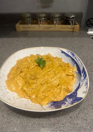 صورة لوصفة باستا بالروبيان والكريمه الورديه 🍝