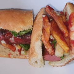 A picture of Ellen's take on a Hot Dog Recipe.