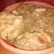 Pollo dorado en cerveza negra con espaguetis de verdura