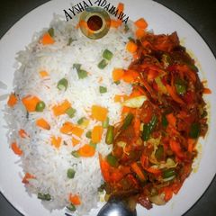 Veggies rice and veggies sauce A picture of Veggies rice and veggies sauce.