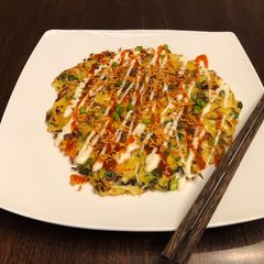A picture of Nia’s Okonomiyaki (Japanese Savory Pancake).