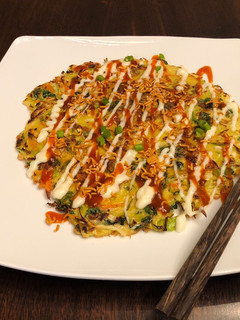A picture of Nia’s Okonomiyaki (Japanese Savory Pancake).