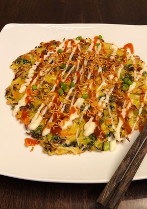 A picture of Nia’s Okonomiyaki (Japanese Savory Pancake).