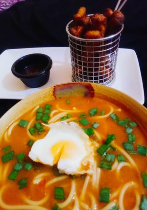 A picture of #Sriracha_Ramen_Noodle #SoupWith#Finger_Fish_fry.