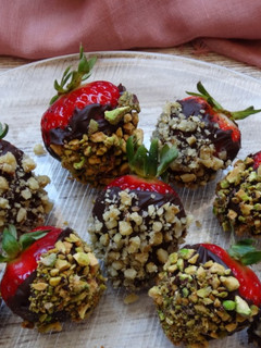 A picture of Chocolate-Covered Strawberries with Nuts.