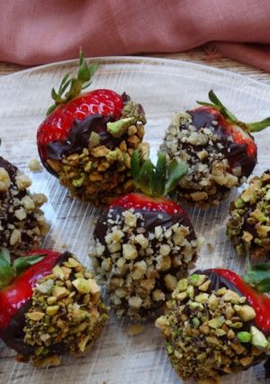 A picture of Chocolate-Covered Strawberries with Nuts.