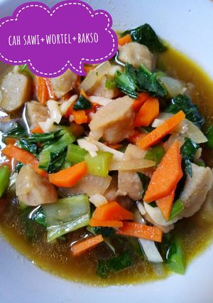 Foto resep Cah sawi hijau+wortel+bakso