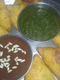 Aloo samosa with green chutney and imli chutney