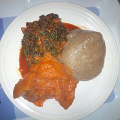 A picture of Amala with stewed vegetable.