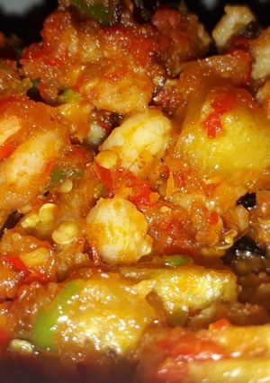 Foto resep Udang, terong, kentang balado