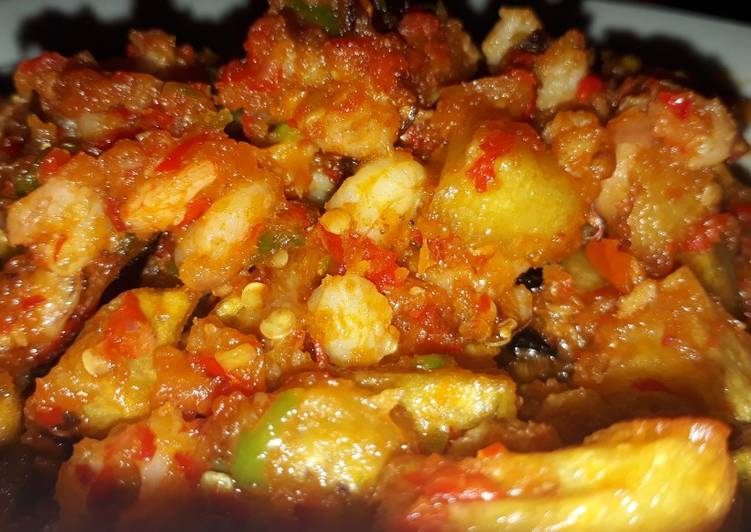 Resep Udang, terong, kentang balado, Lezat
