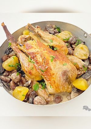 Une photo de Pintade au cidre /morilles et châtaignes