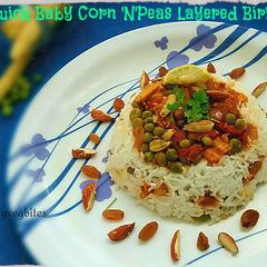 A picture of Quick BabyCorn Peas Layer Biryani.