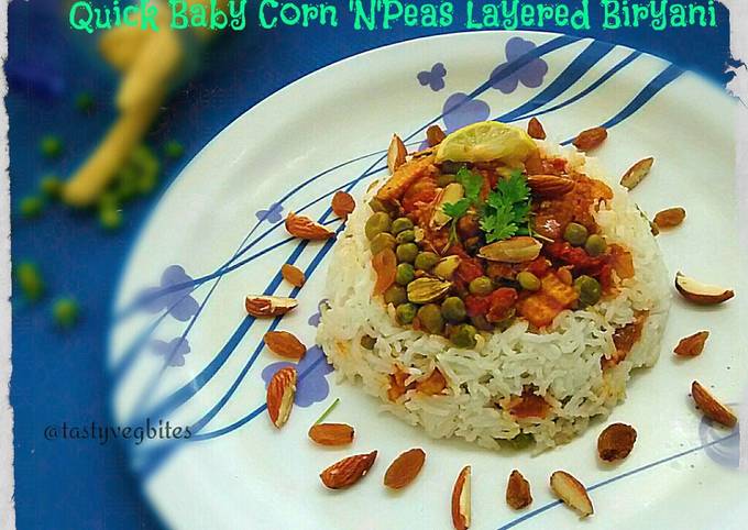 Quick BabyCorn Peas Layer Biryani