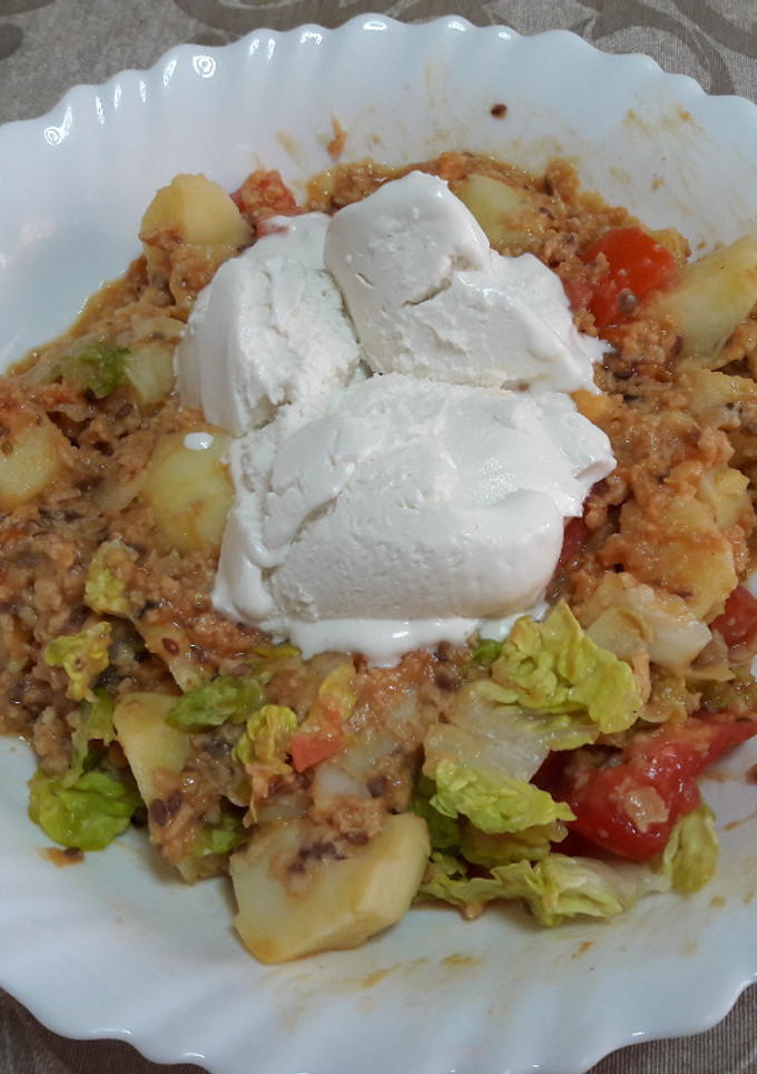 Una foto de "Ensalada campera" con helado vegana 🥗