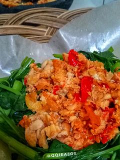 Foto resep Kangkung Siram sambel Tempe