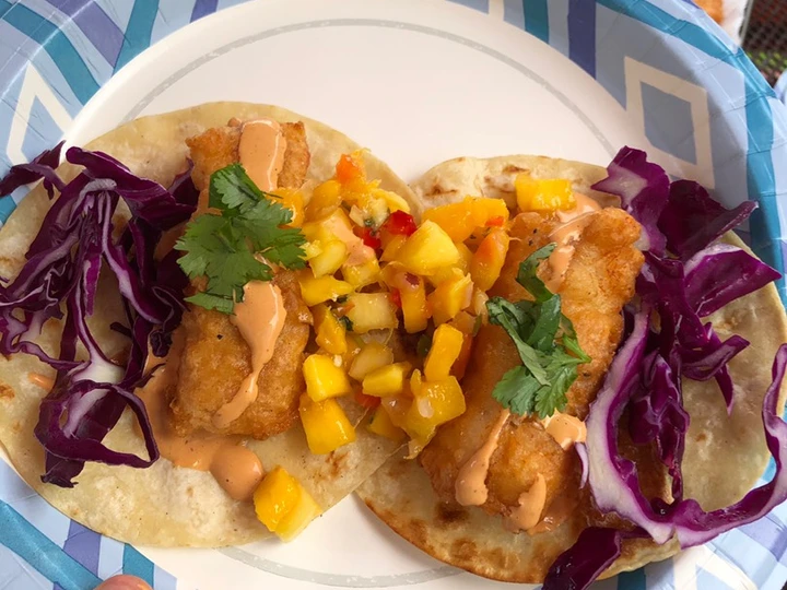 Easy Way Prepare Recipe Fish Tacos (beer battered cod w/ mango salsa, chipotle mayo, red cabbage, cilantro) that is Really Delicious, Addictive}