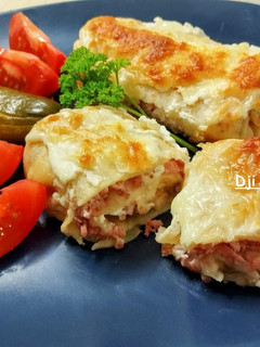 Sajtos- sonkás palacsinta (sütőben sütve) recept fotója