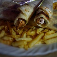 Mayo garlic roll and french fries A picture of Mayo garlic roll and french fries.