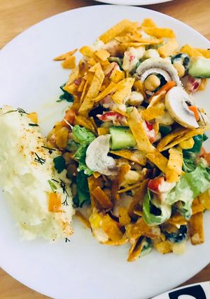 A picture of Egyptian Salad with mashed potato 🥗.
