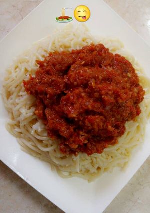 صورة لوصفة مكرونه اسباغيتي بالصلصة العجيبه 🍝