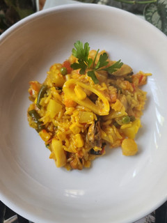 Una foto de Paella