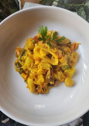 Una foto de Paella