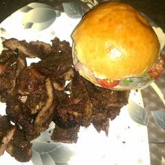 A picture of My home made burger with suya.