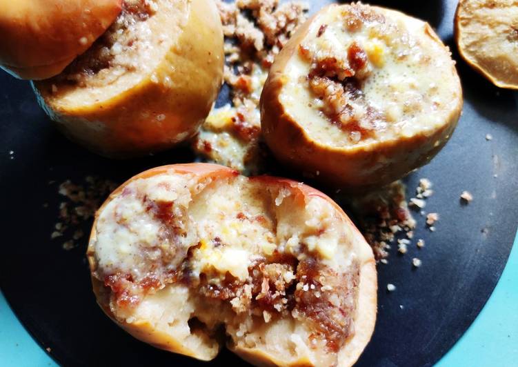 Easiest Way to Make Homemade Dryfruits stuffed baked apple with cream sauce