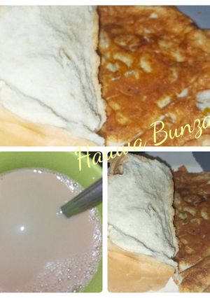 A picture of Cloves tea,spicy omellete and bread.