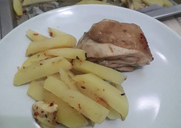 Cara Menyiapkan Roasted potato dan ayam panggang sehat :) Untuk Pemula!