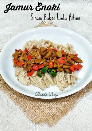 Foto resep Jamur Enoki Siram Bakso Lada Hitam