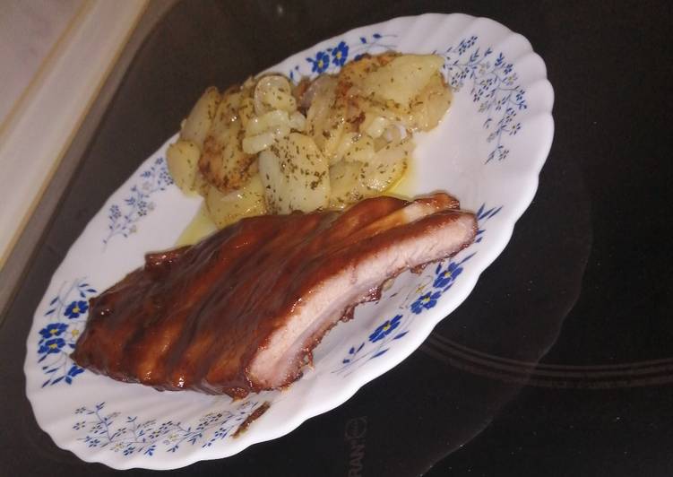 Costillas BBC al horno con patata panadera y cebolla