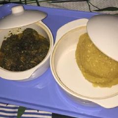 A picture of Vegetable soup with garri.