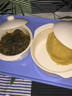 A picture of Vegetable soup with garri.