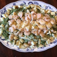 A picture of California Farm Celeriac with Shrimp Pasta.