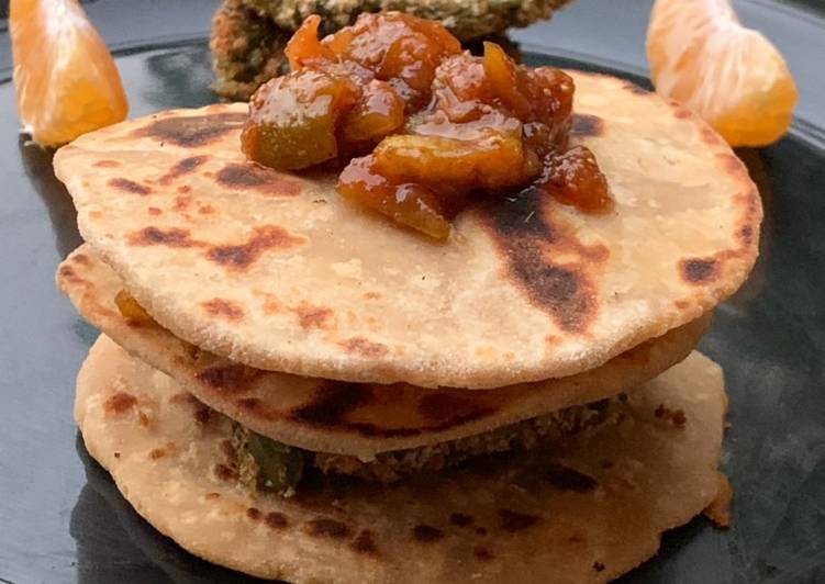 Simple Way to Prepare Any-night-of-the-week Gajar Chunda oats beans aloo tikki fig chutney sandwich in Indian bread