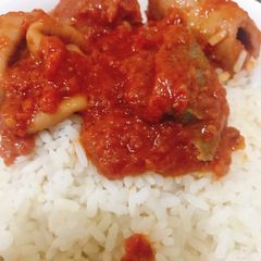 A picture of Buka stew and rice.