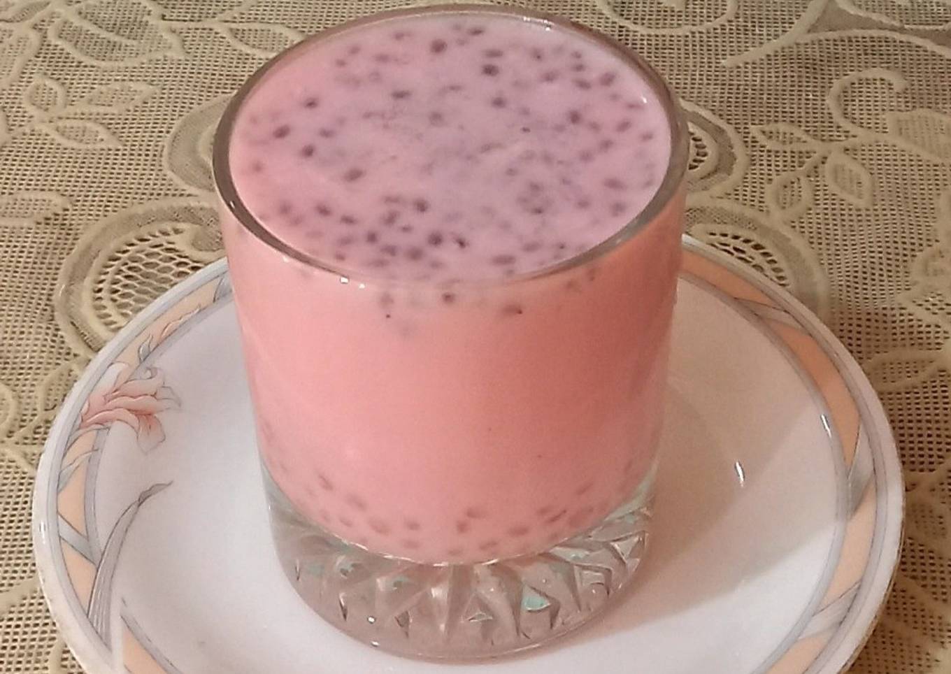 Pink drink with sago dana and basil