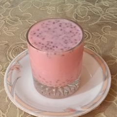 A picture of Pink drink with sago dana and basil.